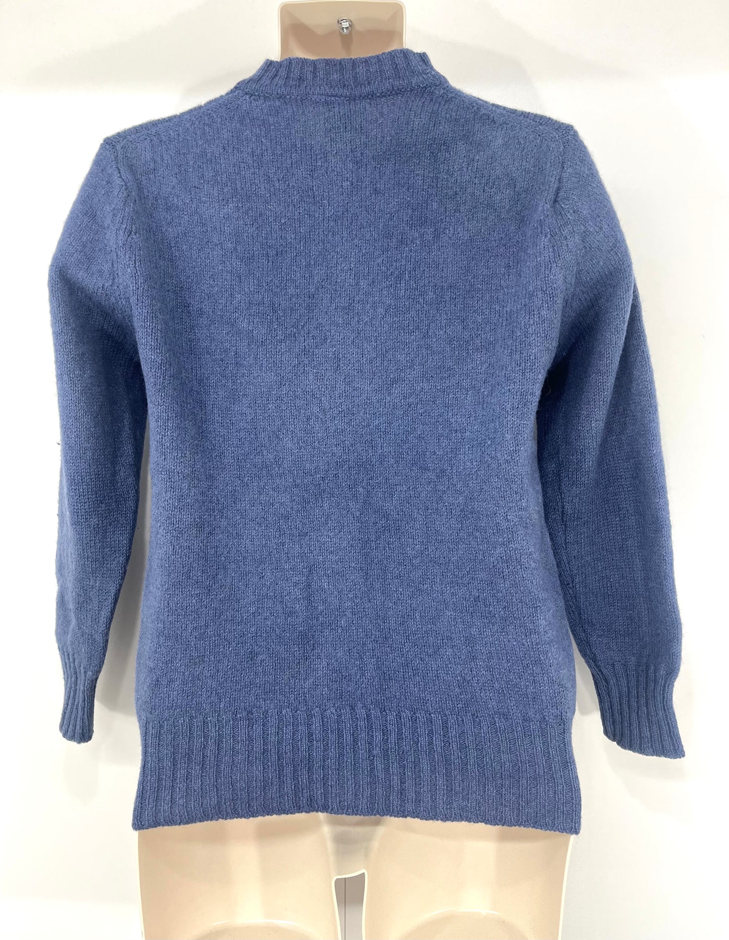 CANDA Vintage 80s Made in Scotland Pure SHETLAND WOOL Blue High Neck Jumper Slim Fit size S