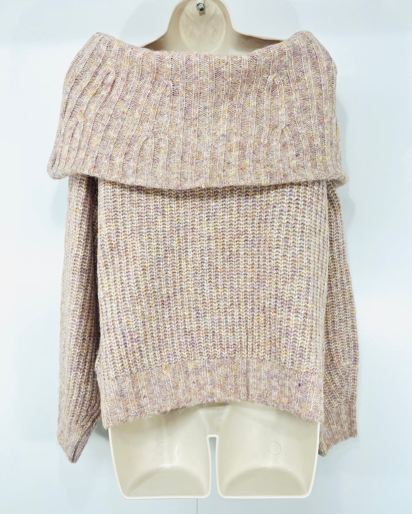 H&M Pink Mix Chunky Knit WOOL Blend Women's Off the Shoulder Jumper UK 12 14 M