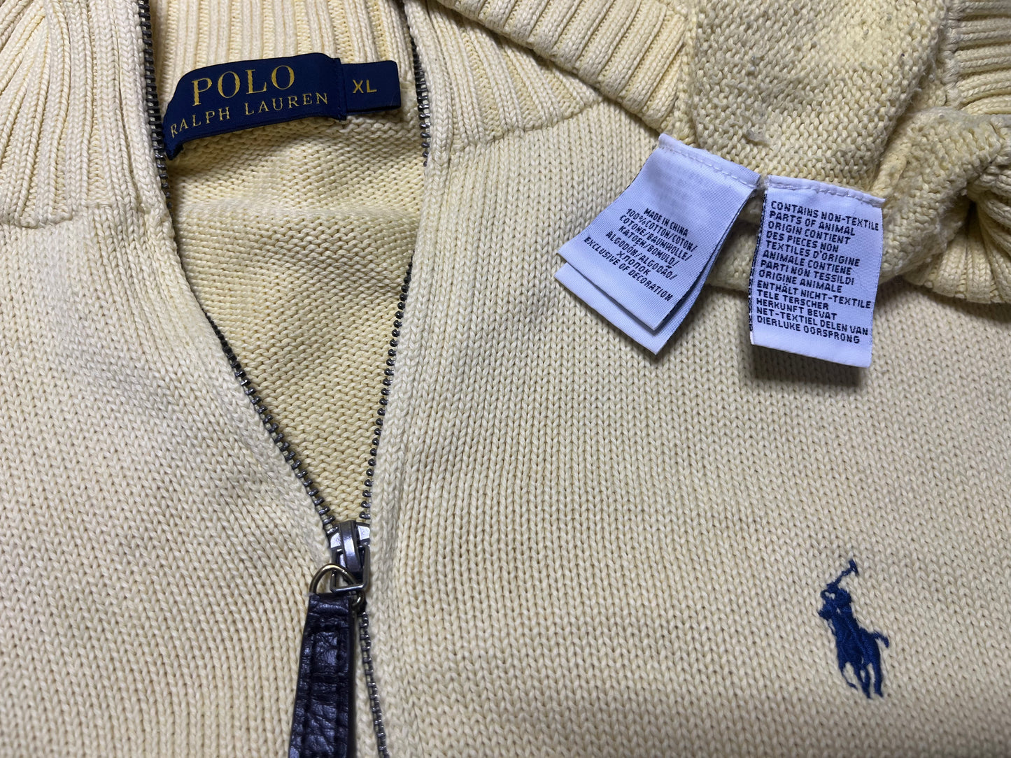 POLO RALPH LAUREN Yellow Soft Thin Knit Pure COTTON Mens High Zip Neck Jumper size XL