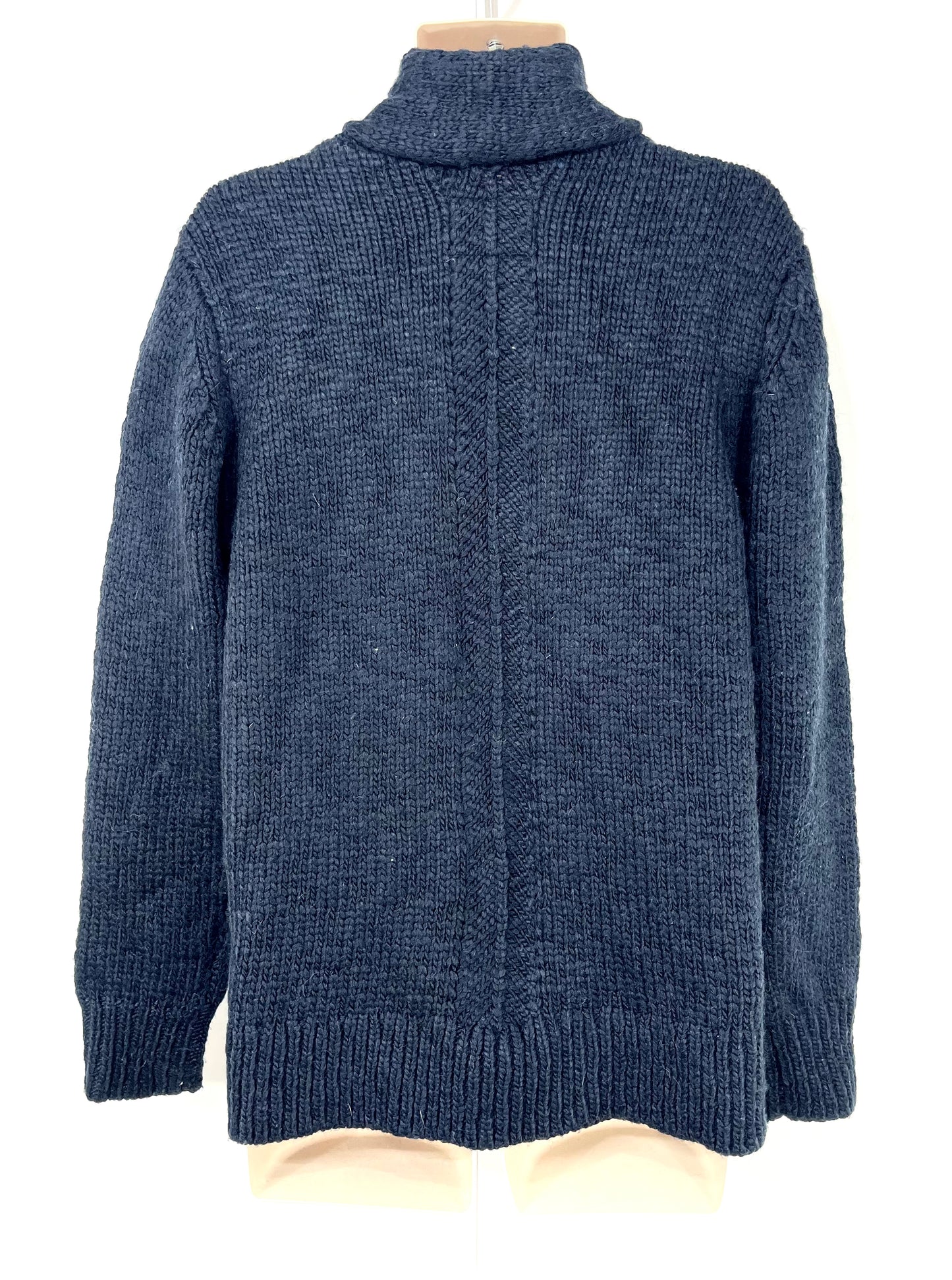 ALLSAINTS Dark Navy WOOL ALPACA Blend Mens Chunky DWELL Shawl Cardigan size L