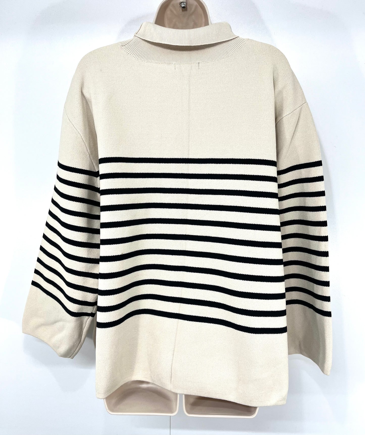 H&M Cream Black Striped Soft Knit Women's Oversized High Neck Jumper UK 12 14 M