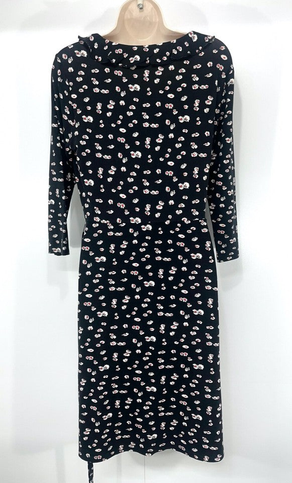 BODEN Black Cream Floral Soft Thin Jersey Women's Fit & Flare Ditsy Dress UK 10