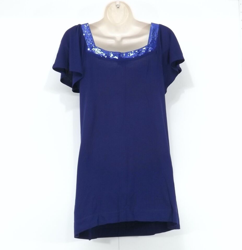 PHASE EIGHT Dark Blue Embellished Soft Thin Jersey Women's T-Shirt Blouse UK 10