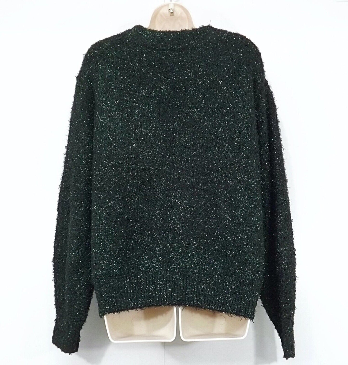 H&M Black Green Sparkly Soft Chunky Chenille Knit Women's Oversized Jumper UK 8 10 S