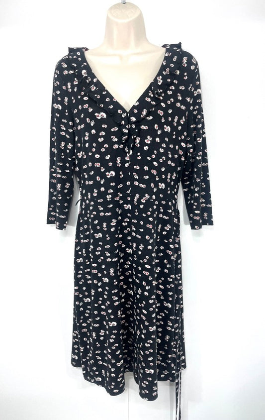 BODEN Black Cream Floral Soft Thin Jersey Women's Fit & Flare Ditsy Dress UK 10
