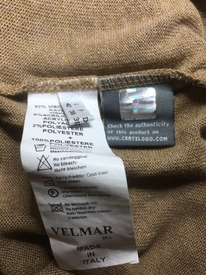 BLUGIRL FOLIES Beige Gold Sheer Women's Oversized Top T-Shirt size UK 10