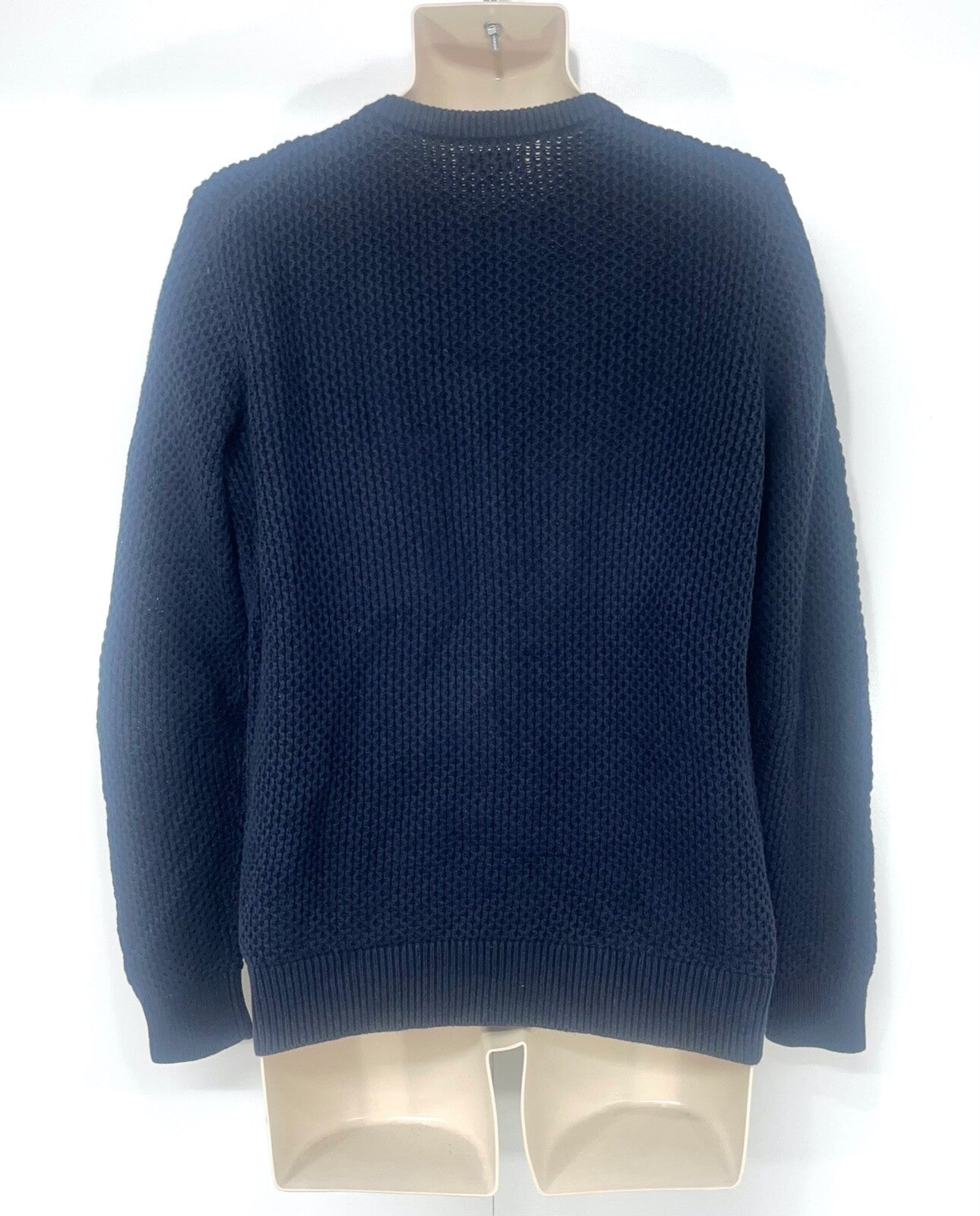 REISS Navy Thin Chunky Knit Pure COTTON Mens AVIATOR Crew Neck Jumper size S