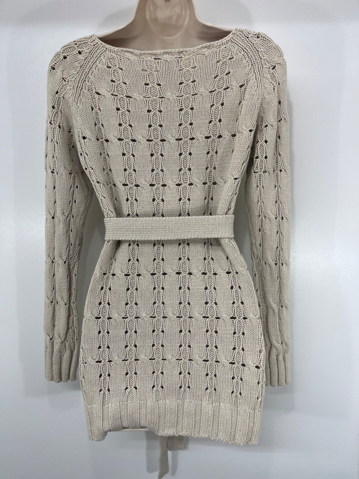 PAUL COSTELLOE Stone Beige LINEN Blend Retro Style Women's Jumper with Belt UK 8 10 S