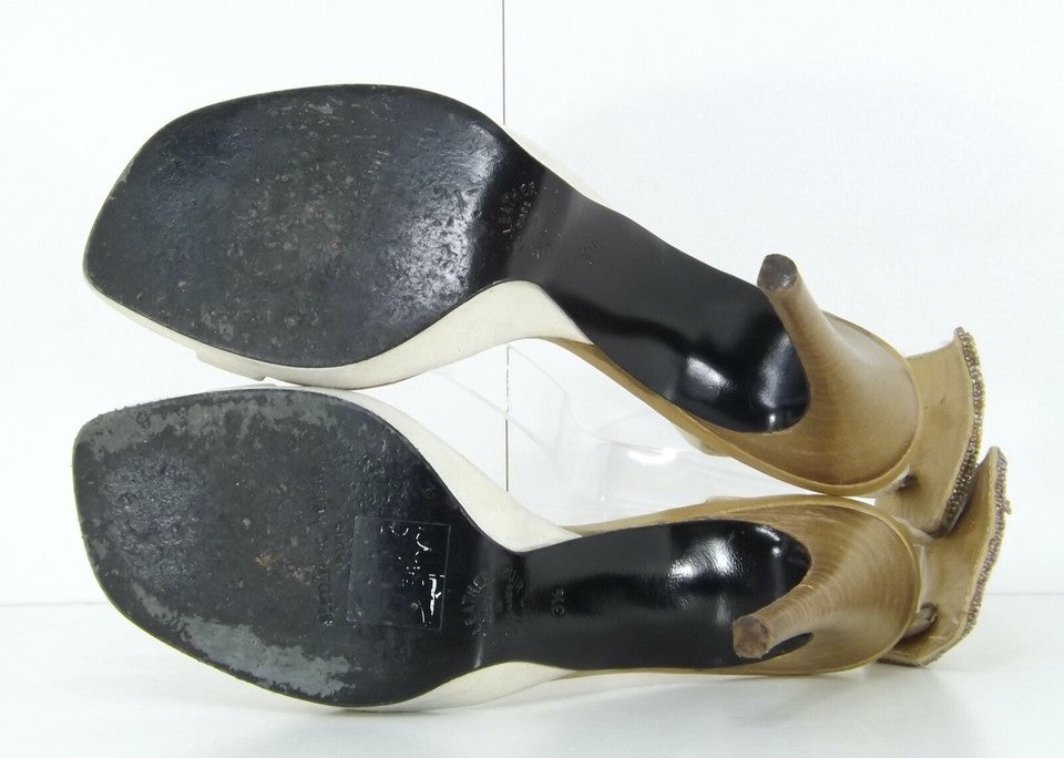 STEPHANE KELIAN Vintage Beige Gold LEATHER Women's Slingback Stiletto Sandals UK 3.5