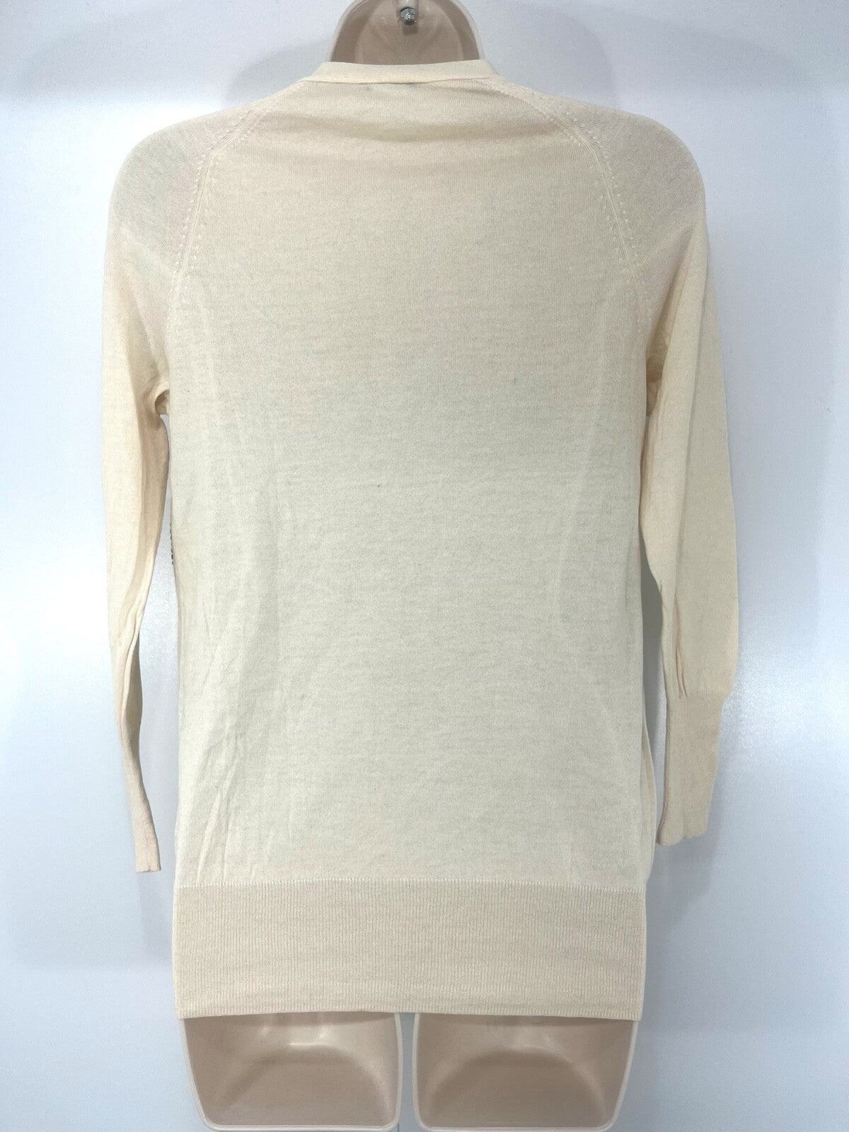 J.CREW Cream Embellished PIMA COTTON WOOL Blend Women's Thin V-Neck Cardigan UK 8 10 S