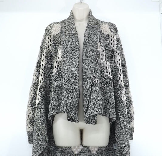 ALICE + OLIVIA Grey Mix WOOL Blend Boho Waterfall Cardigan Shrug UK 12 14 M