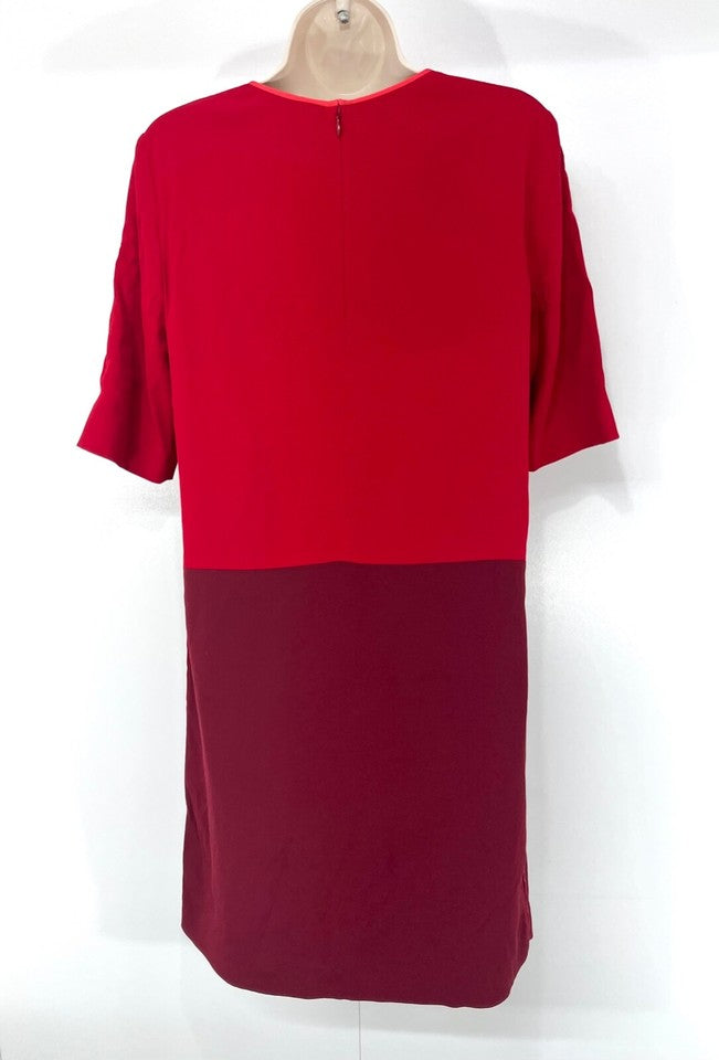 JIGSAW Red Burgundy Light Silky Retro Classic Style Women's Shift Dress UK 10
