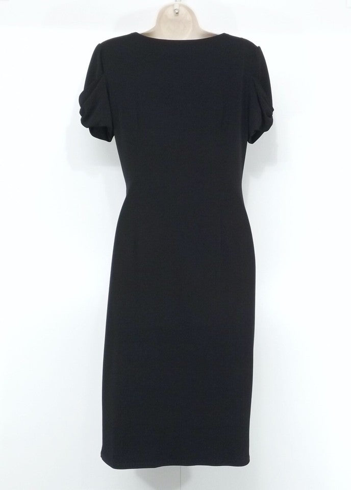 MARKS & SPENCER Black Embellished Thin Silky Jersey Crossover Gathered Women's Shift Dress UK 10