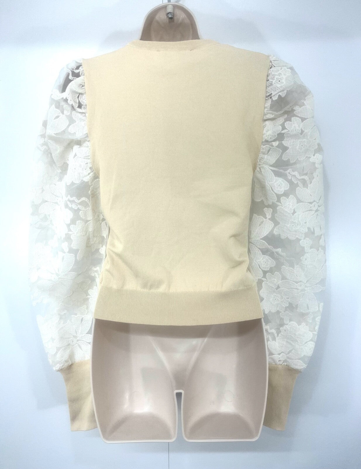 ZARA Cream Soft Thin Jersey Lace Sleeve Women's Jumper Top UK 12 14 XL