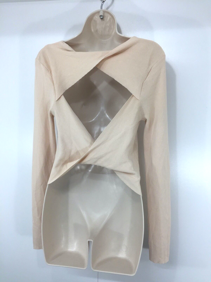 ZARA Beige Nude Soft Thin Jersey Cut Out Back Women's Jumper Top UK 12 14 L