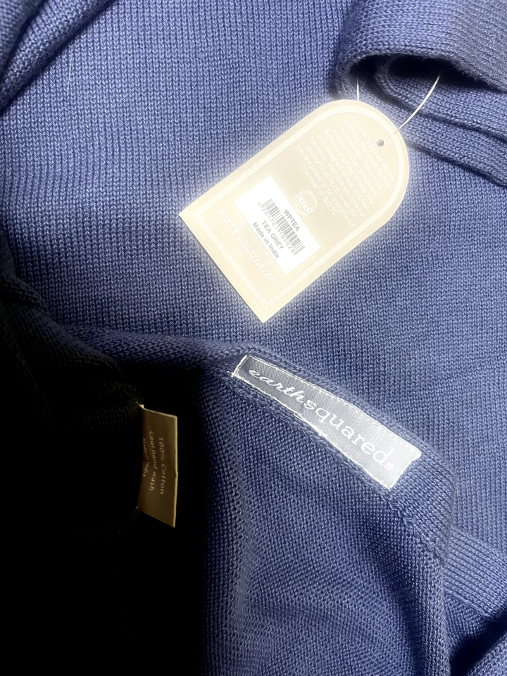 EARTH SQUARED Dusky Navy Pure COTTON Soft Thin Knit Women's Boho Poncho Wrap NEW