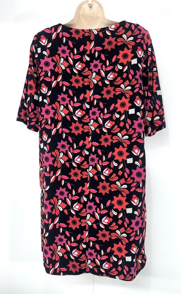 ALICE TEMPERLEY Black Pink Floral Relaxed Fit Women's Silky Shift Dress Tunic UK 8