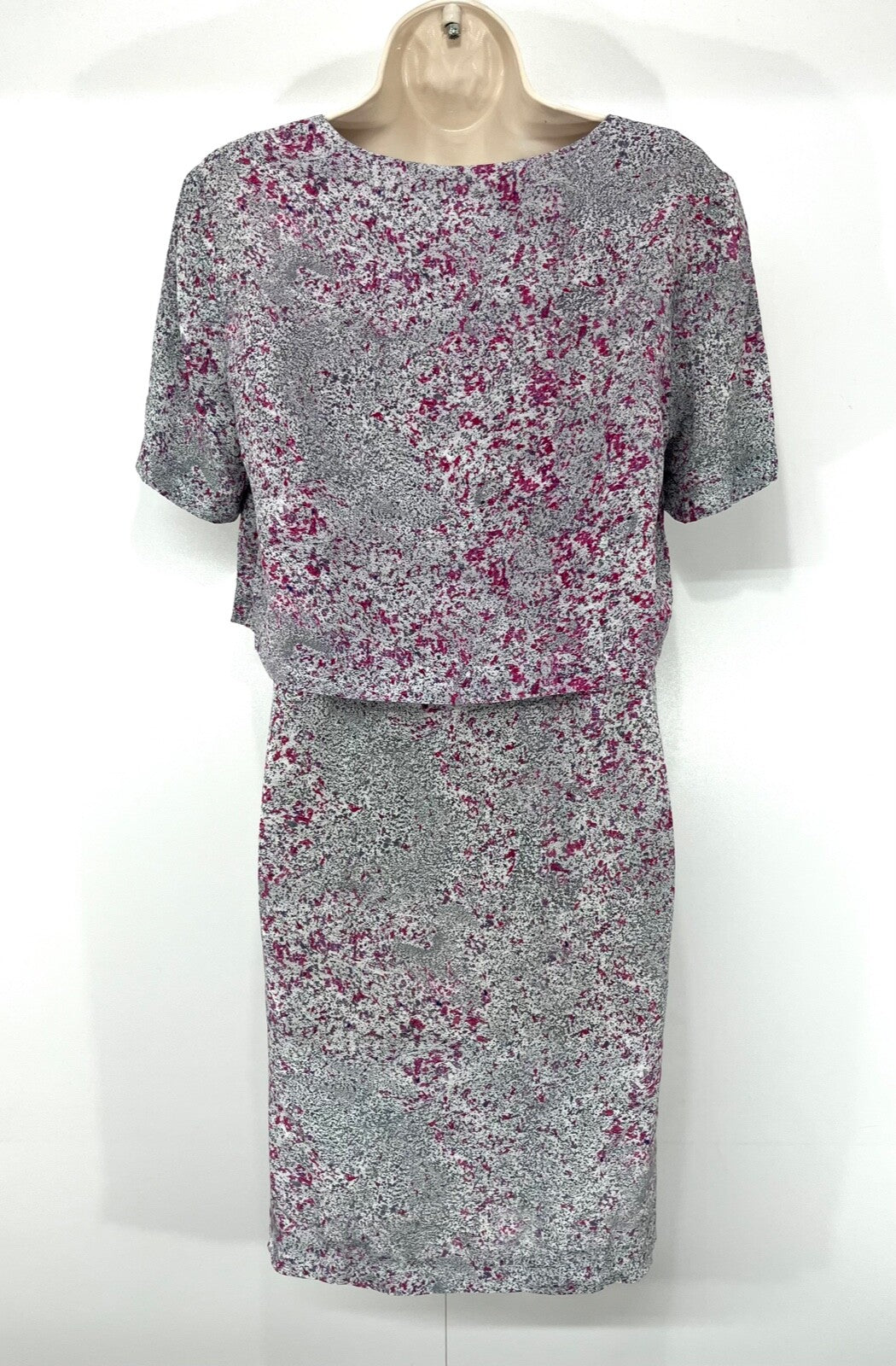 STORM & MARIE Copenhagen Grey Pink SILK Layered Boho Women's Short Shift Dress UK 8 10 S