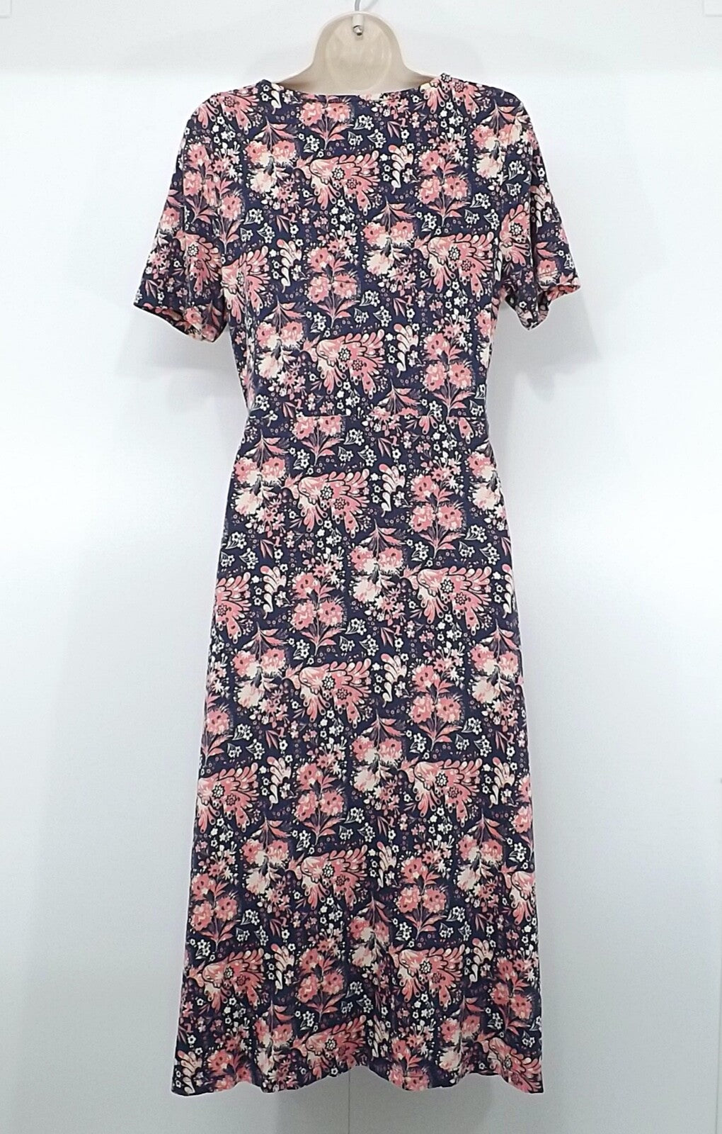WHITE STUFF Navy Pink Floral Soft Jersey COTTON Blend Women's Fit & Flare Dress UK 10