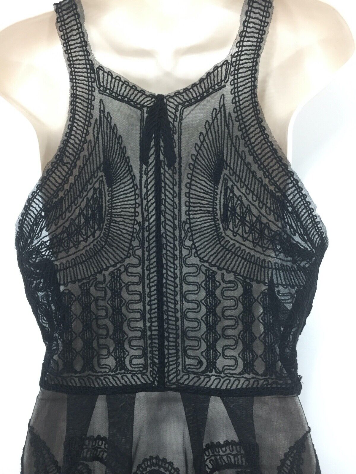 SEEN Embroidered Mesh Sheer Black Women's Fit & Flare Dress UK 12 14 Cocktail Goth Club