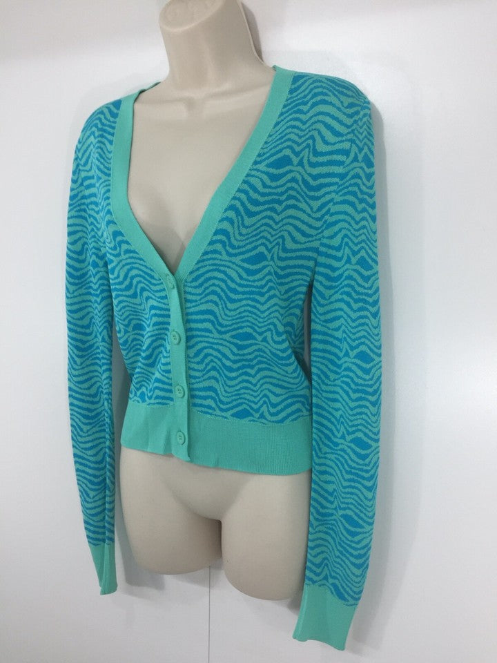 ZARA Green Blue Soft Thin Jersey Vintage Retro Style Women's Co-Ord Set Cardigan & Dress