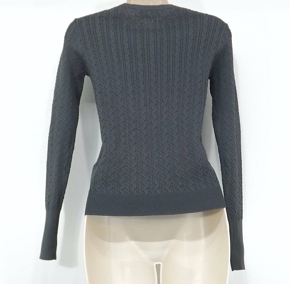 ZARA Grey Soft Thin Silky Cable Knit Women's Crew Neck Cardigan UK 8 10 S