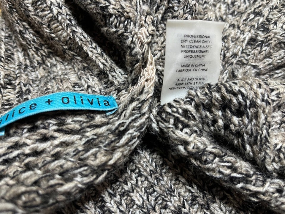 ALICE + OLIVIA Grey Mix WOOL Blend Boho Waterfall Cardigan Shrug UK 12 14 M