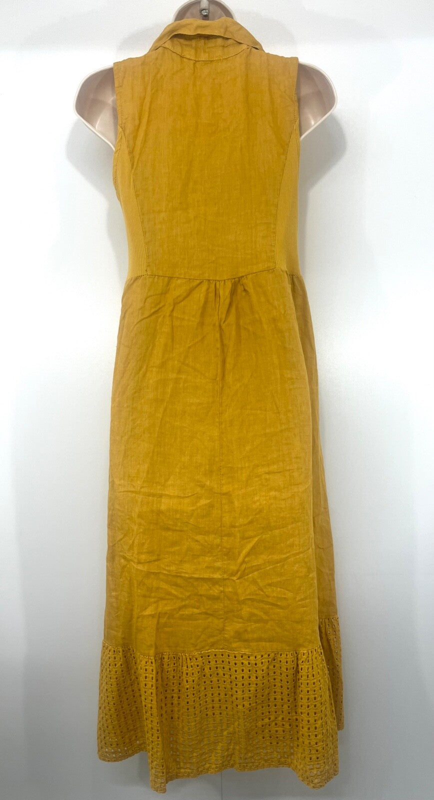 VIOLA BORGHI Boho Women's Long Midi Yellow Dress UK 8 10 S Made in Italy LINEN Blend