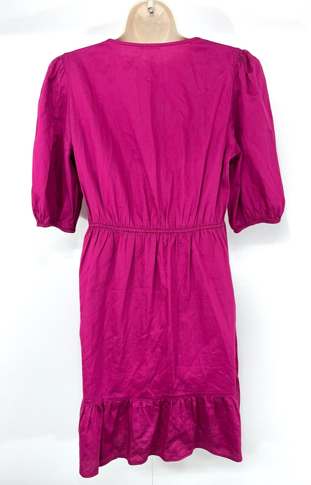 OYSHO Dark Pink Women's Fit & Flare Dress UK 14 16 L Pure COTTON Crossover Style V-Neck