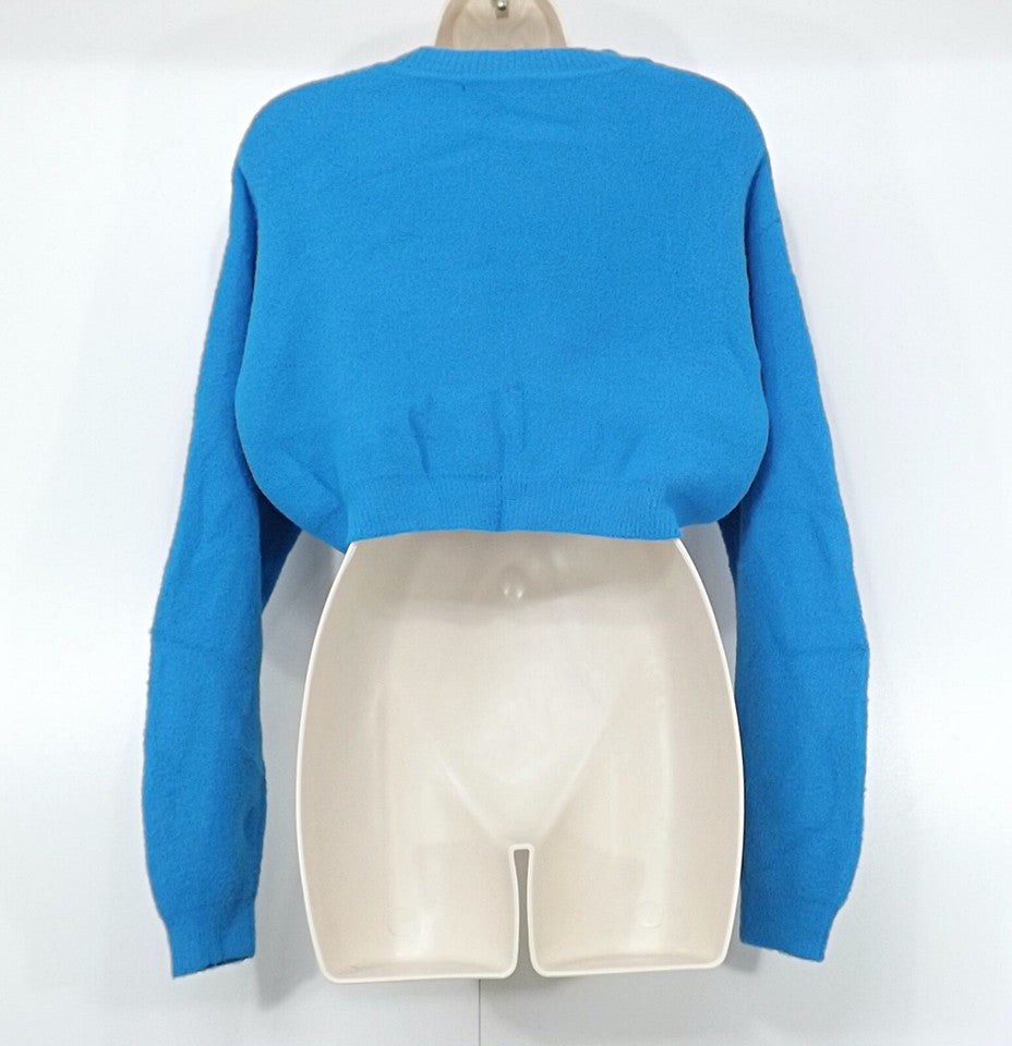 ZARA Blue Super Soft Chenille Knit Relaxed Fit Women's Cropped Jumper UK 8 10 S