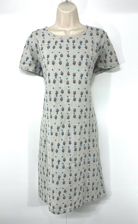 ALICE COLLINS Stone Grey Women's Oversized Tunic Dress UK 12 Boho Style LINEN COTTON