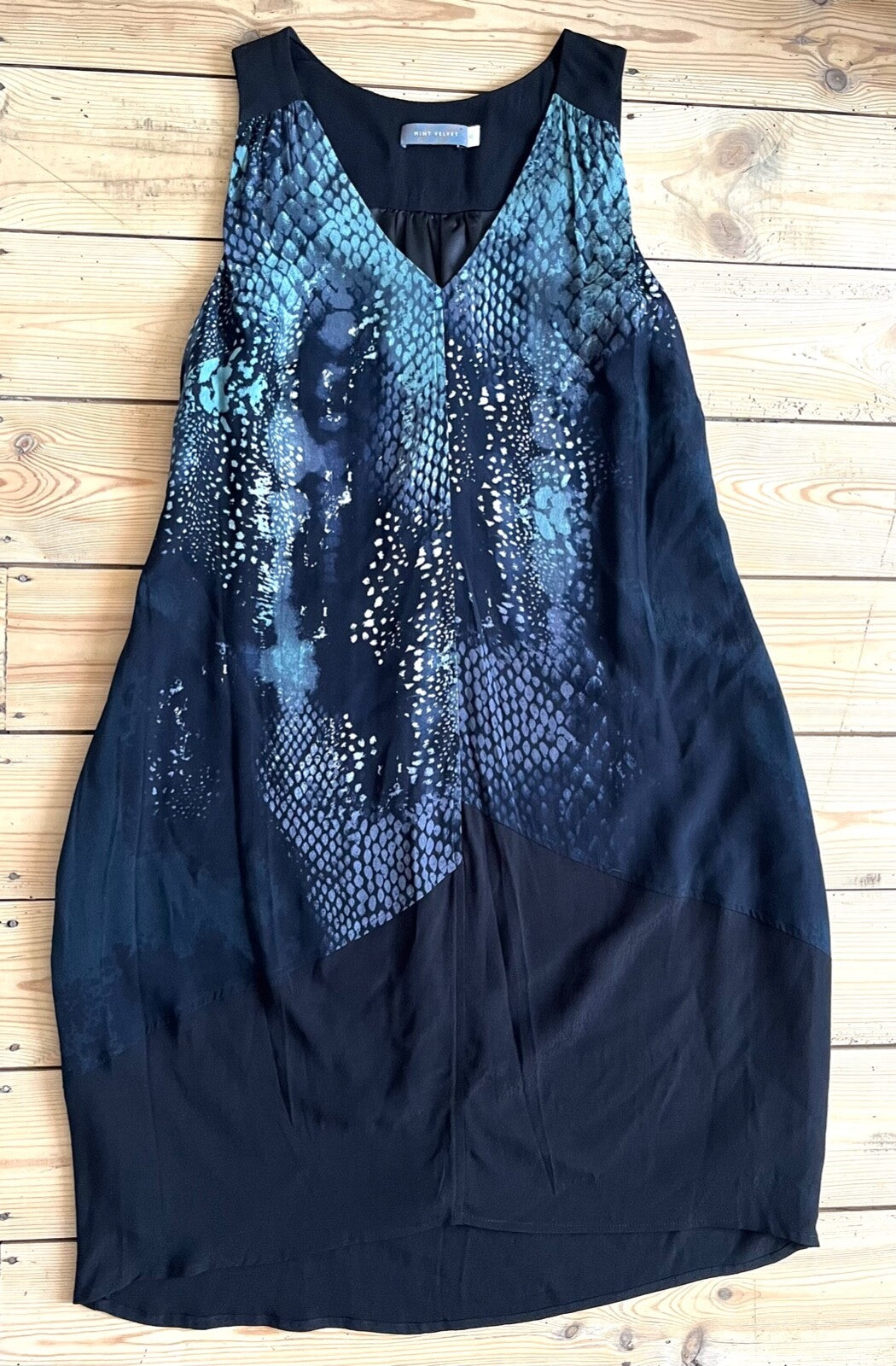 MINT VELVET Boho Dress UK 12 Black Multicoloured Silky Sleeveless Relaxed Fit