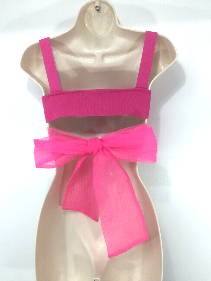 ZARA Bright Pink Thin Jersey Tie Up Back Women's Cropped Top Cami UK 8 10 S