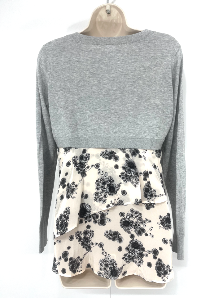 CLUB MONACO Grey Marl SILK Blend Relaxed Fit Women's Boho Jumper Top UK 8 10 S