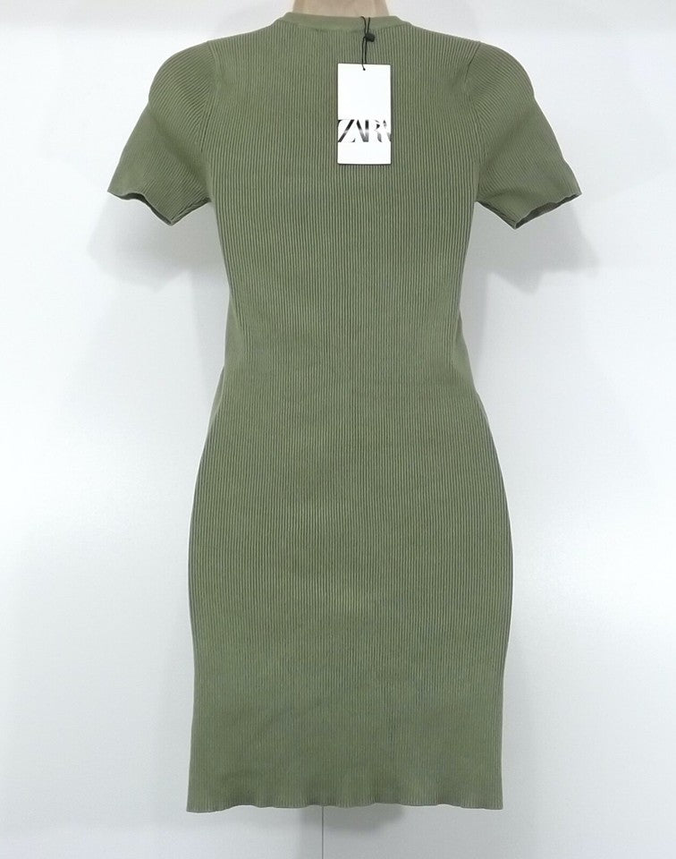 ZARA Olive Green Soft Thin Jersey Women's Short T-Shirt Dress UK 8 10 S NEW