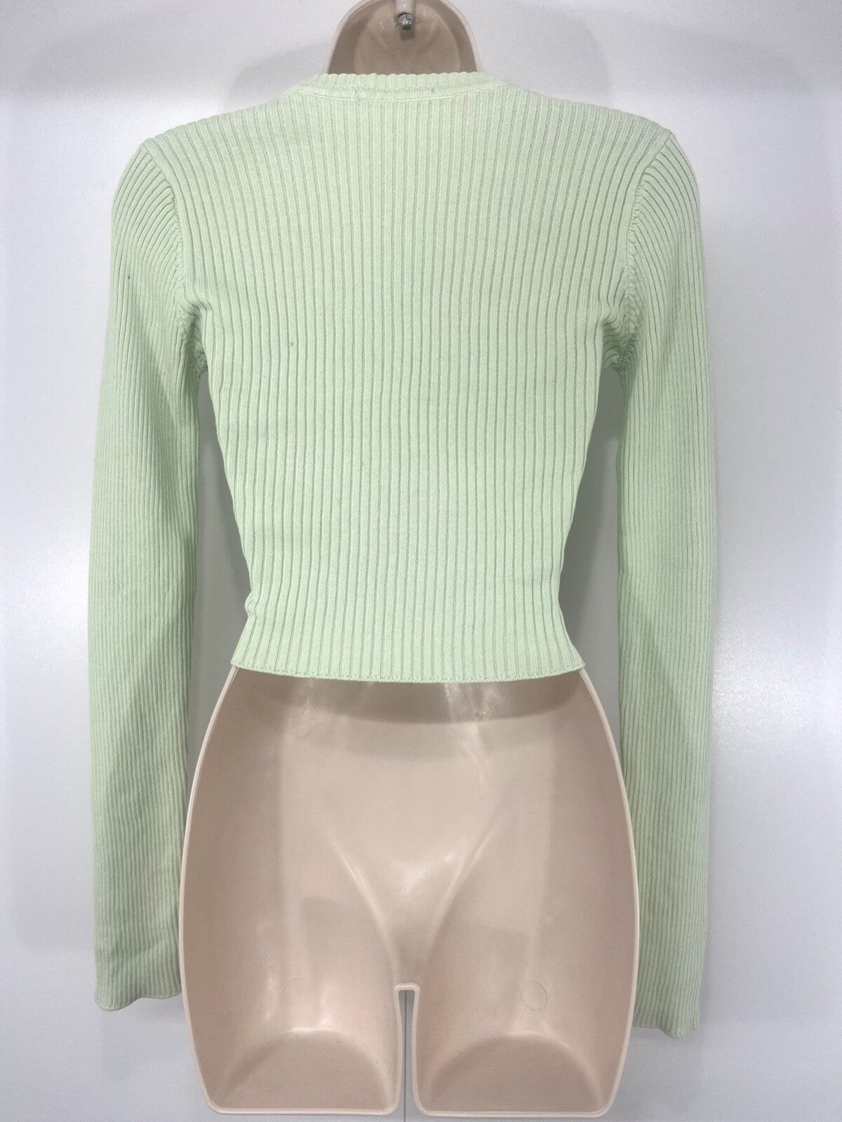 BRANDY MELVILLE Pastel Green Thin Knit COTTON Women's Cropped Jumper Top UK 8 10 S