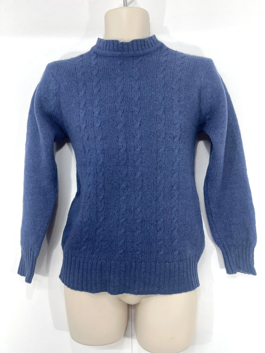 CANDA Vintage 80s Made in Scotland Pure SHETLAND WOOL Blue High Neck Jumper Slim Fit size S