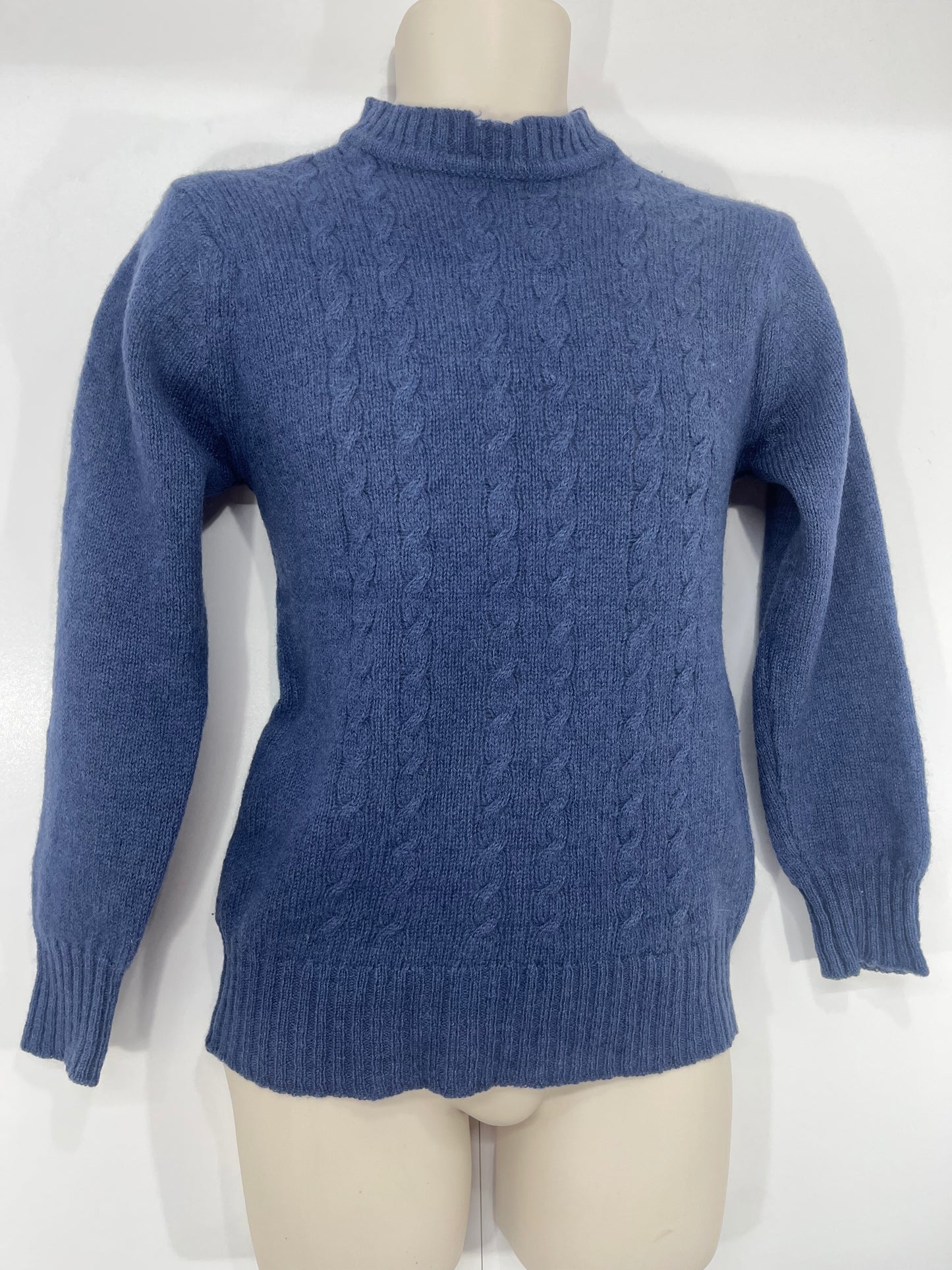 CANDA Vintage 80s Made in Scotland Pure SHETLAND WOOL Blue High Neck Jumper Slim Fit size S