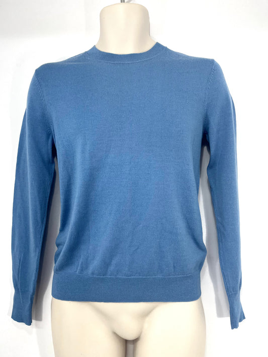 UNIQLO Blue Soft Thin Knit Pure WOOL Women's Mens Crew Neck Jumper size S