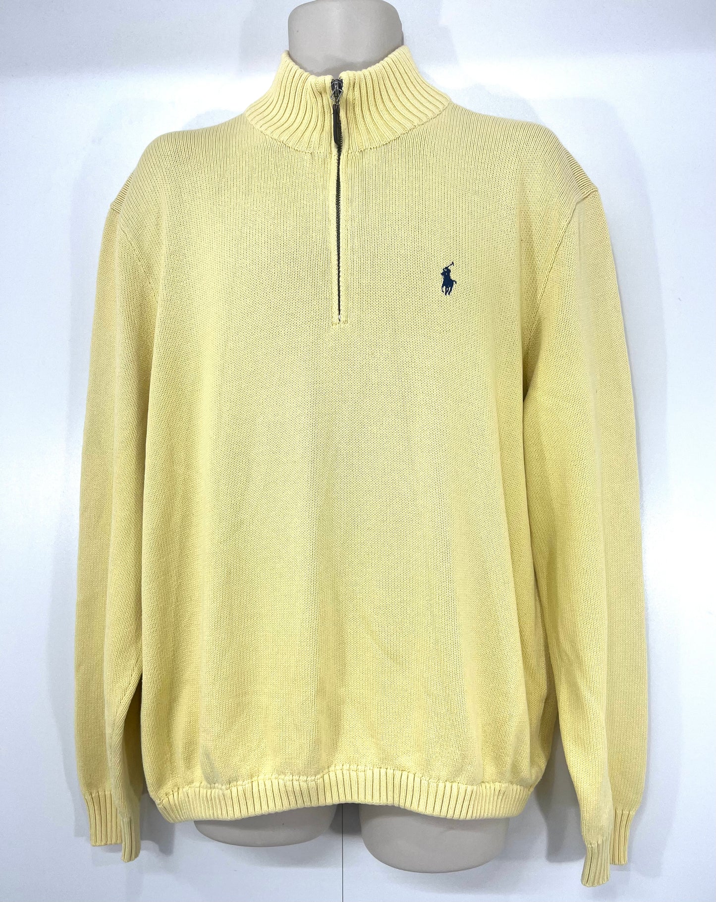 POLO RALPH LAUREN Yellow Soft Thin Knit Pure COTTON Mens High Zip Neck Jumper size XL