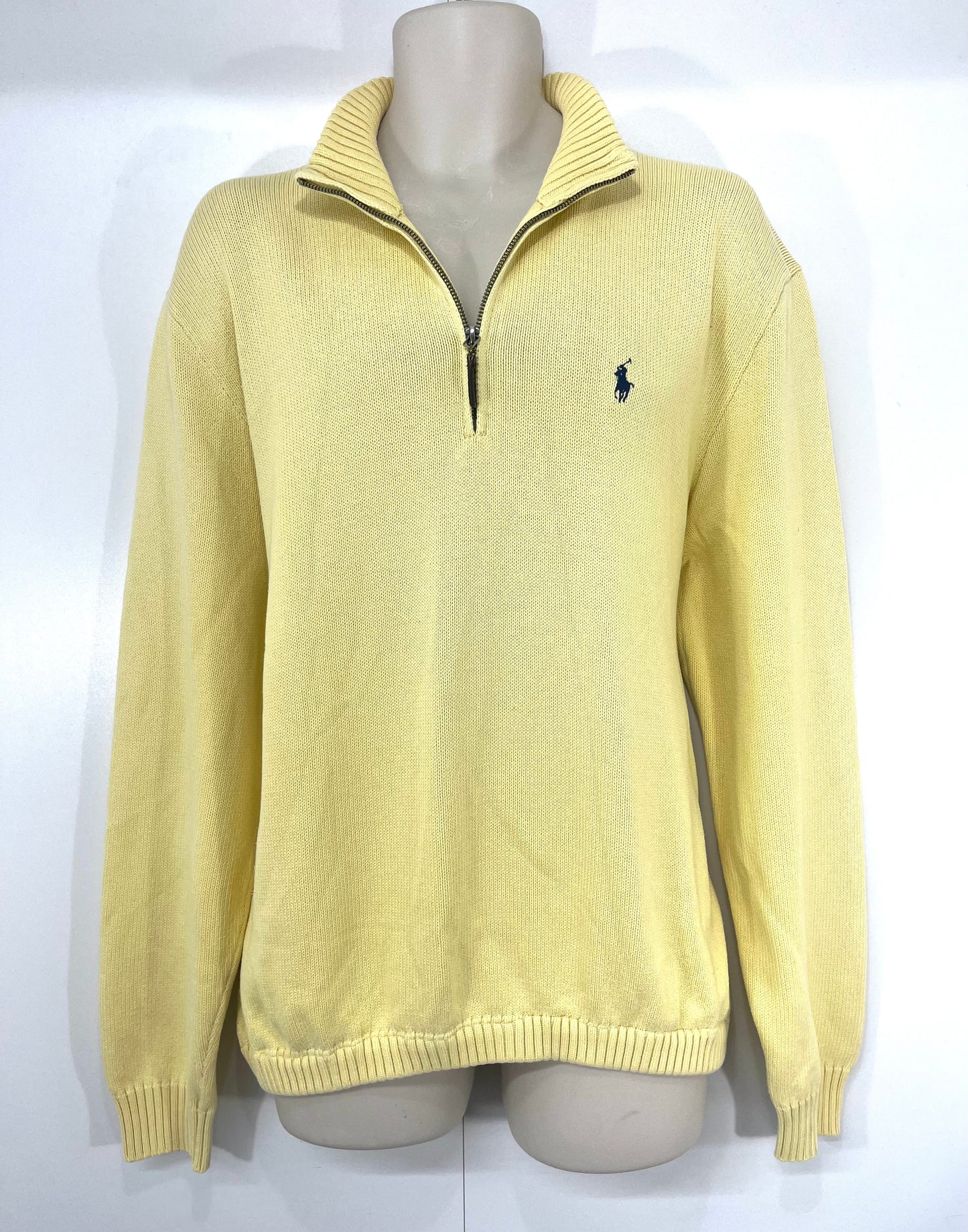 POLO RALPH LAUREN Yellow Soft Thin Knit Pure COTTON Mens High Zip Neck Jumper size XL