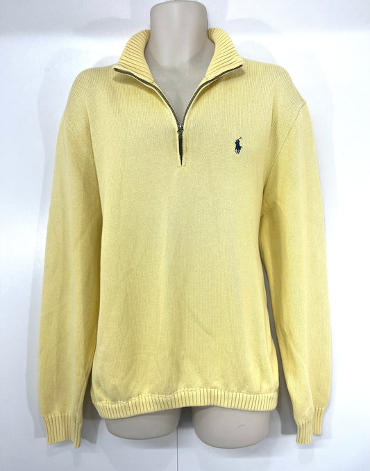 POLO RALPH LAUREN Yellow Soft Thin Knit Pure COTTON Mens High Zip Neck Jumper size XL
