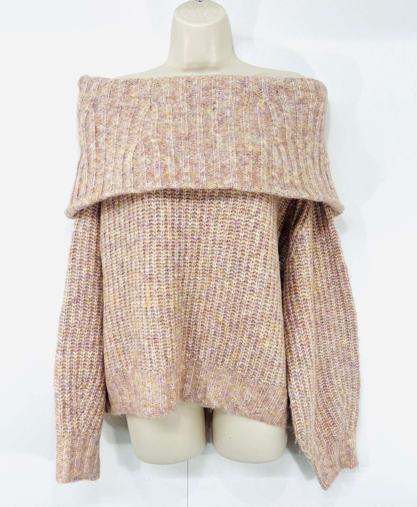 H&M Pink Mix Chunky Knit WOOL Blend Women's Off the Shoulder Jumper UK 12 14 M