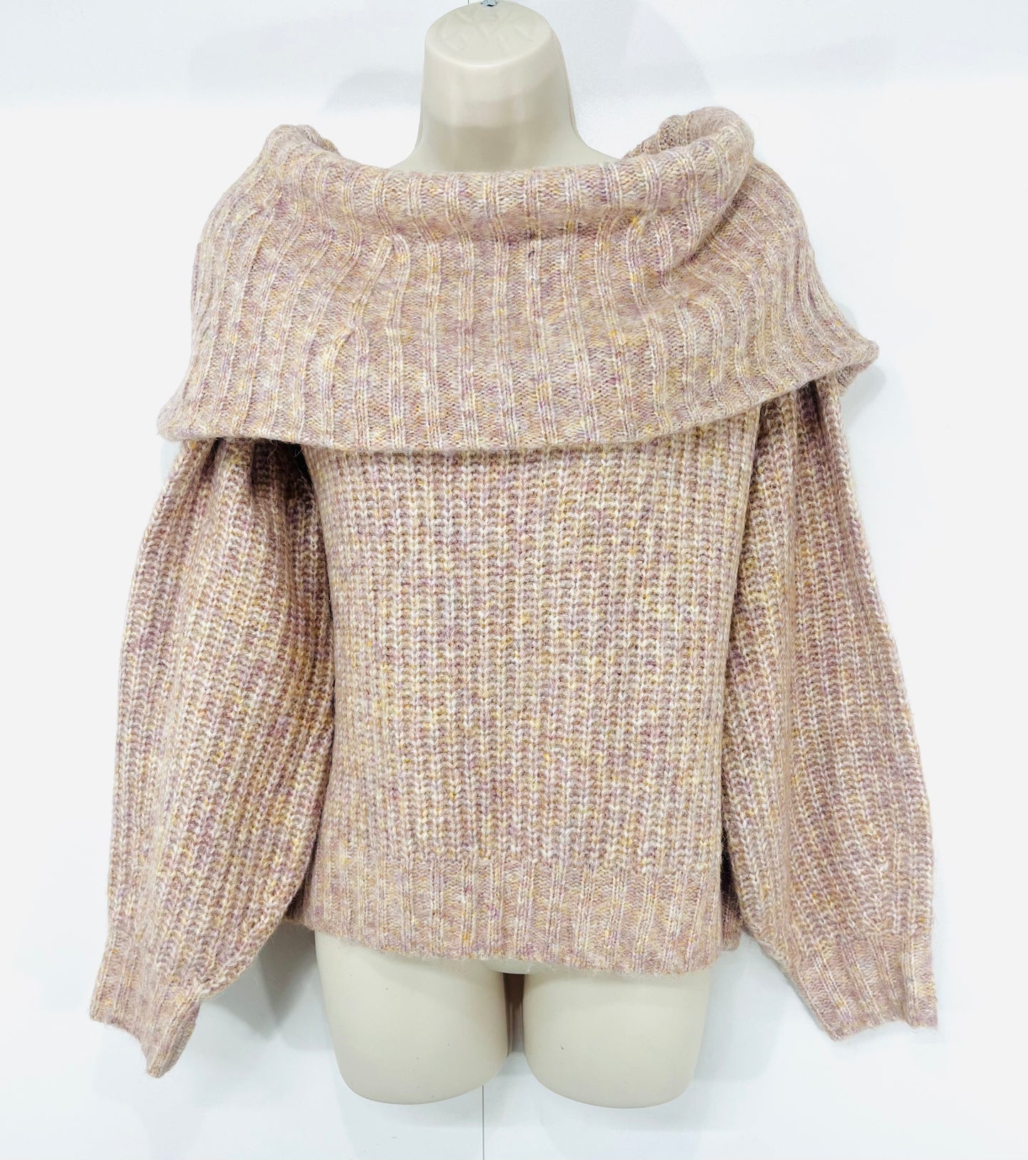 H&M Pink Mix Chunky Knit WOOL Blend Women's Off the Shoulder Jumper UK 12 14 M
