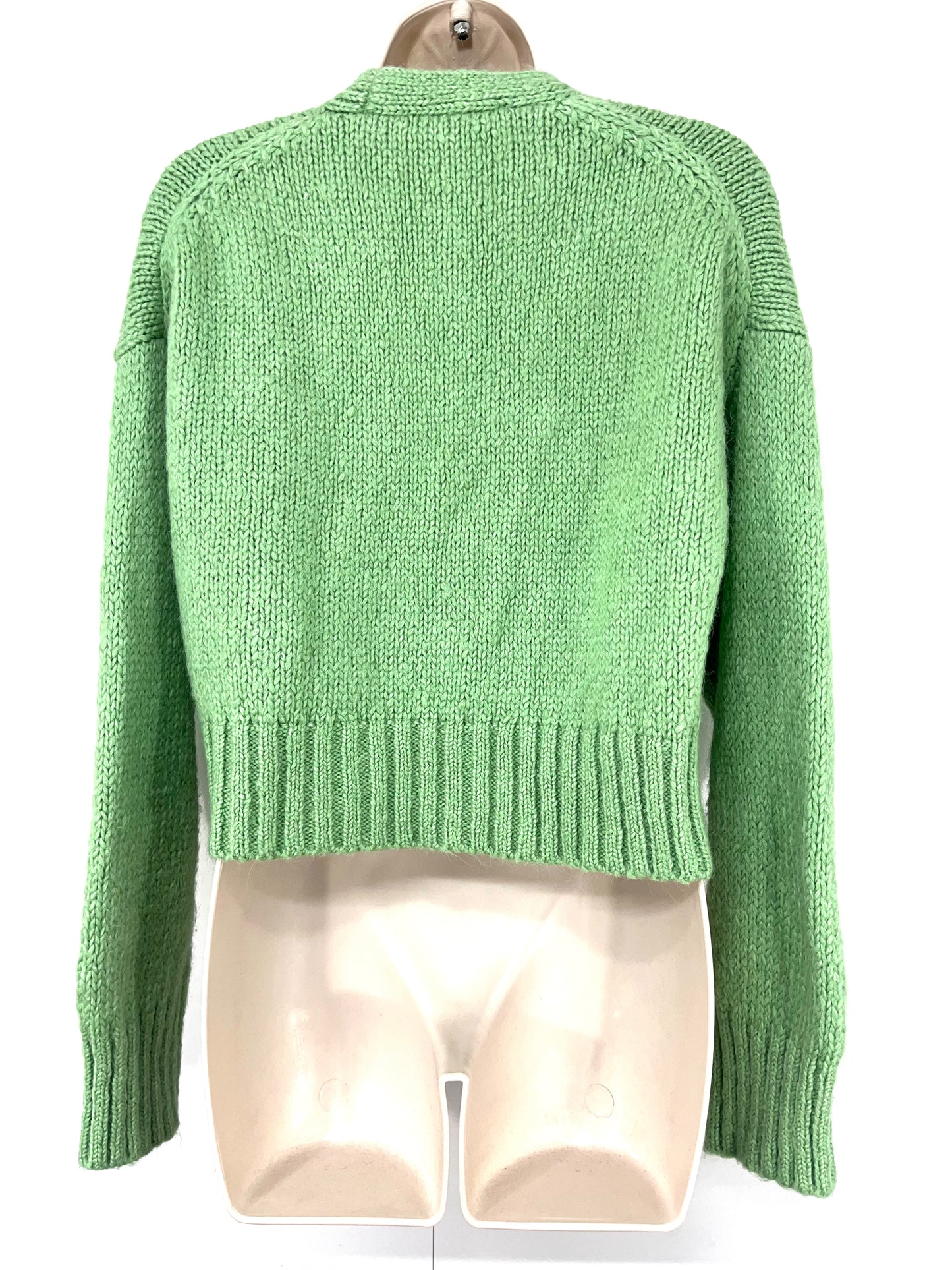 ZARA Green WOOL ALPACA Blend Women's Chunky Cropped Oversized V-Neck Cardigan size UK 8 10 S