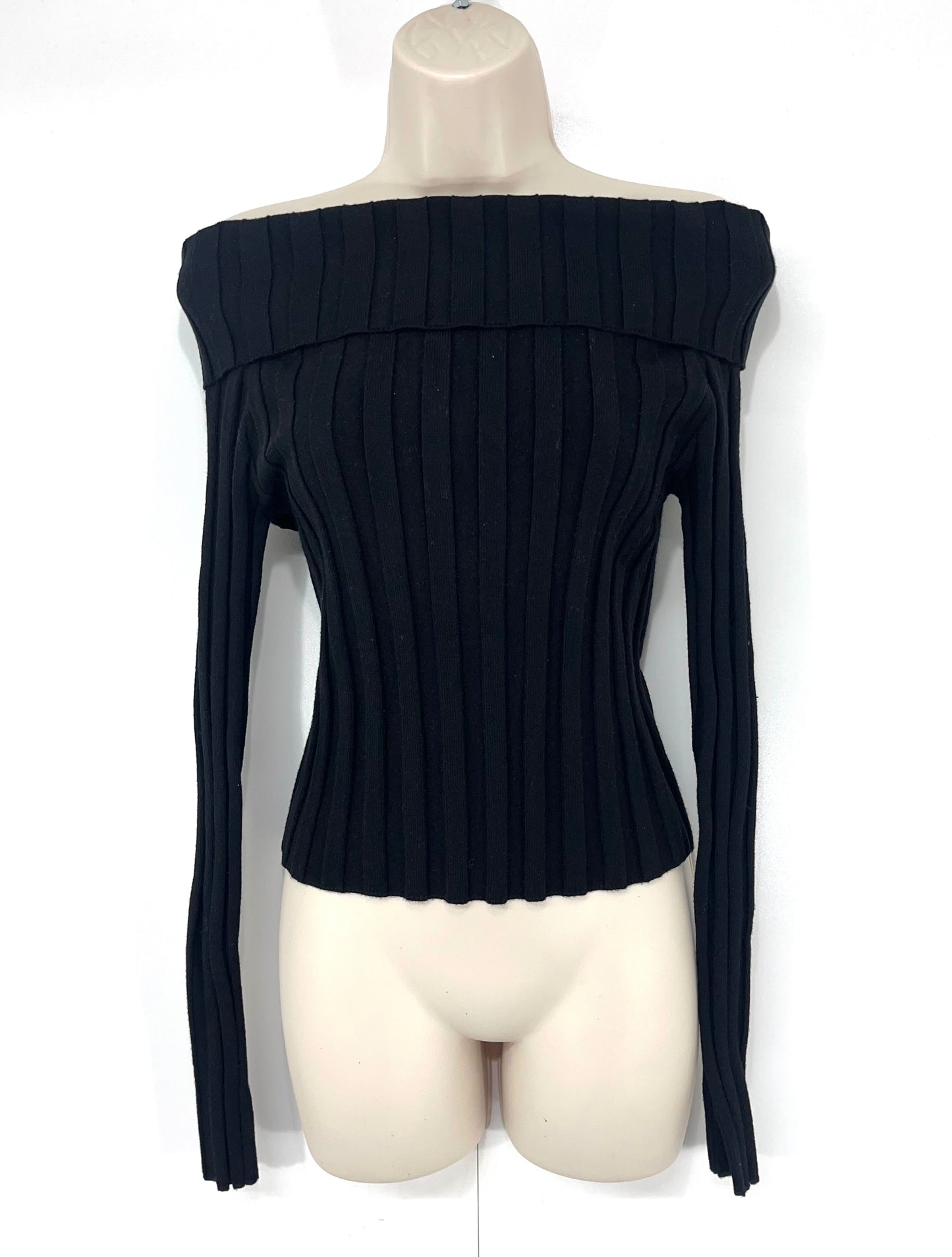 ZARA Black Soft Thin Knit Women's Off the Shoulder Cropped Jumper Top UK 8 10 M