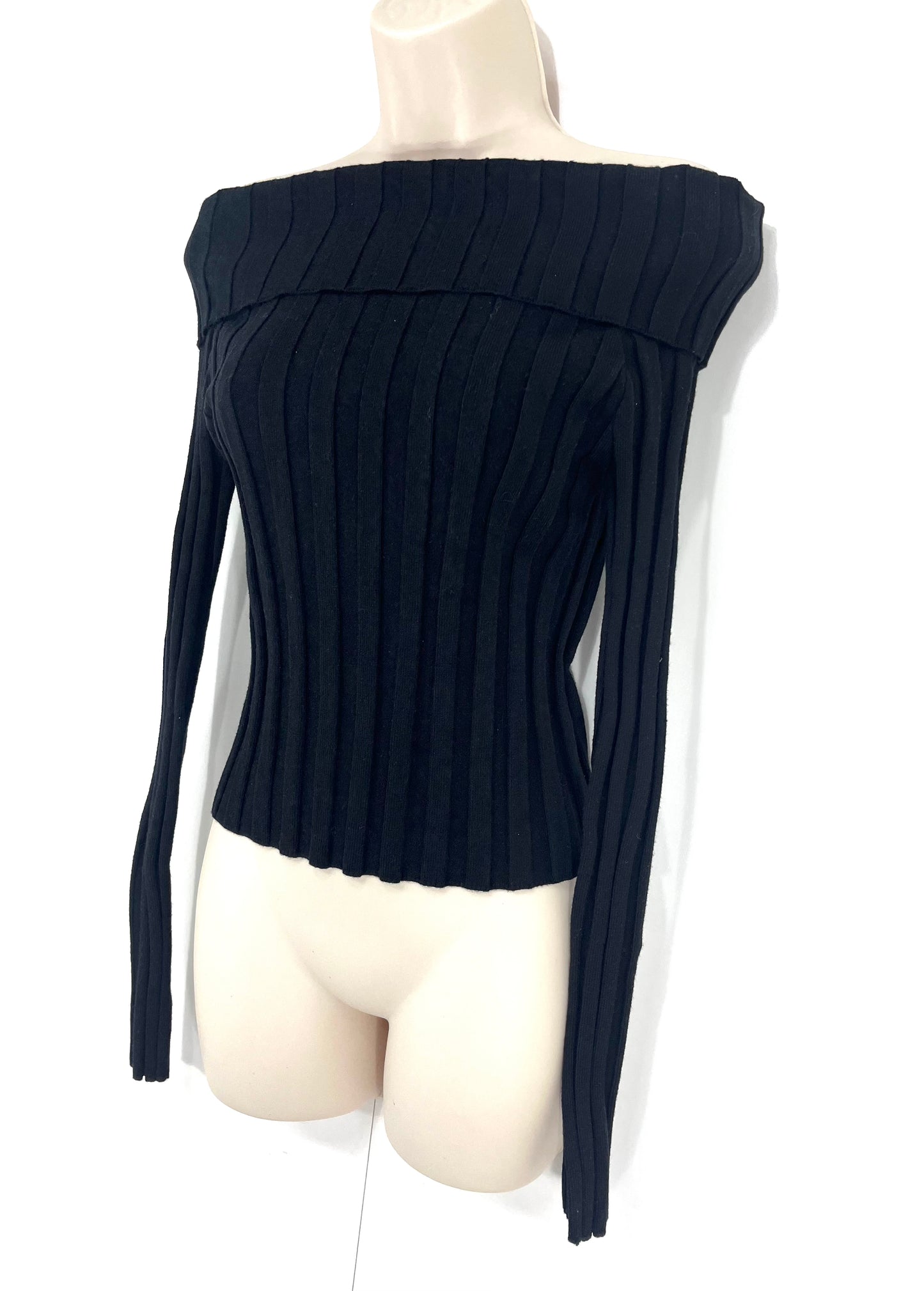 ZARA Black Soft Thin Knit Women's Off the Shoulder Cropped Jumper Top UK 8 10 M