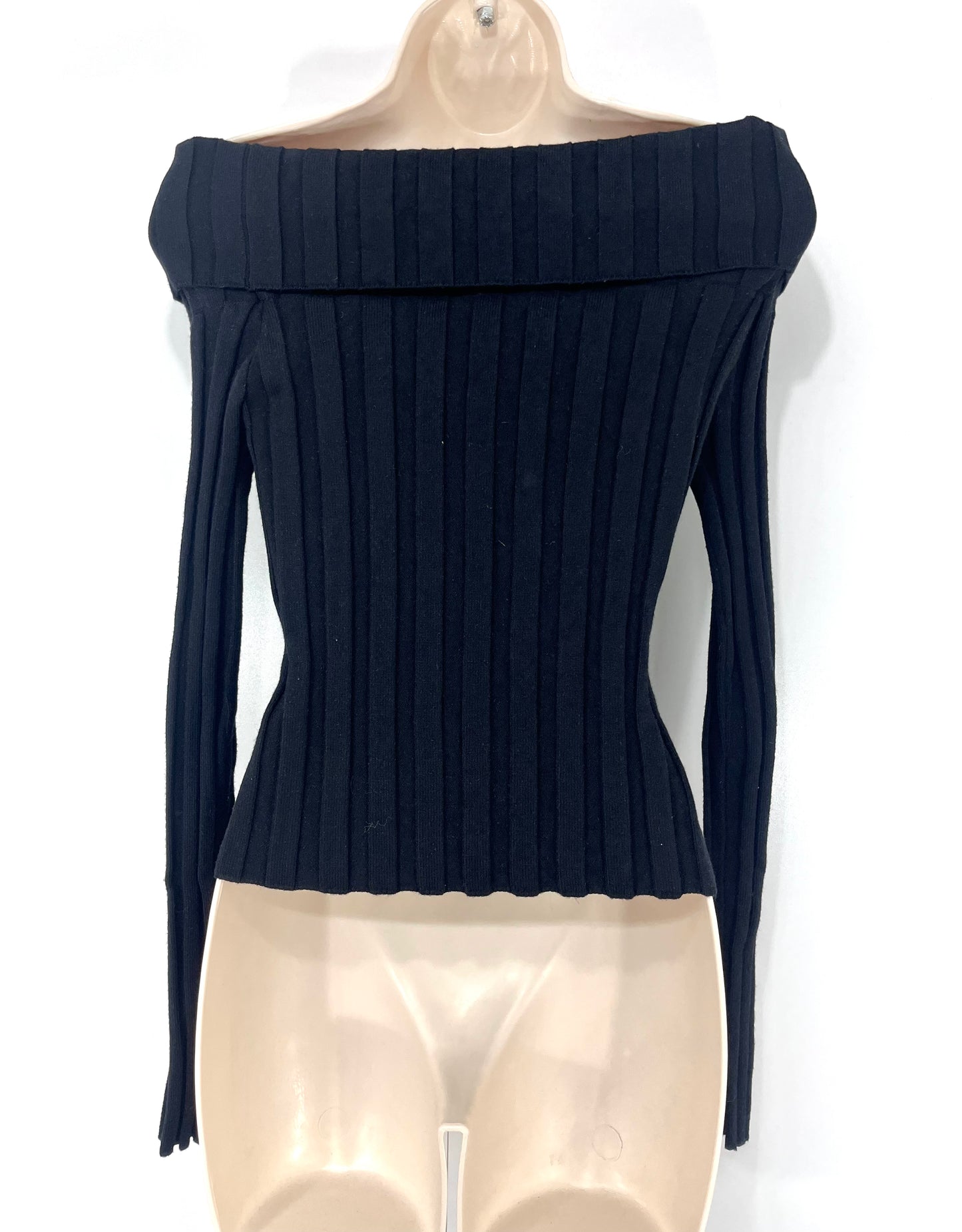 ZARA Black Soft Thin Knit Women's Off the Shoulder Cropped Jumper Top UK 8 10 M