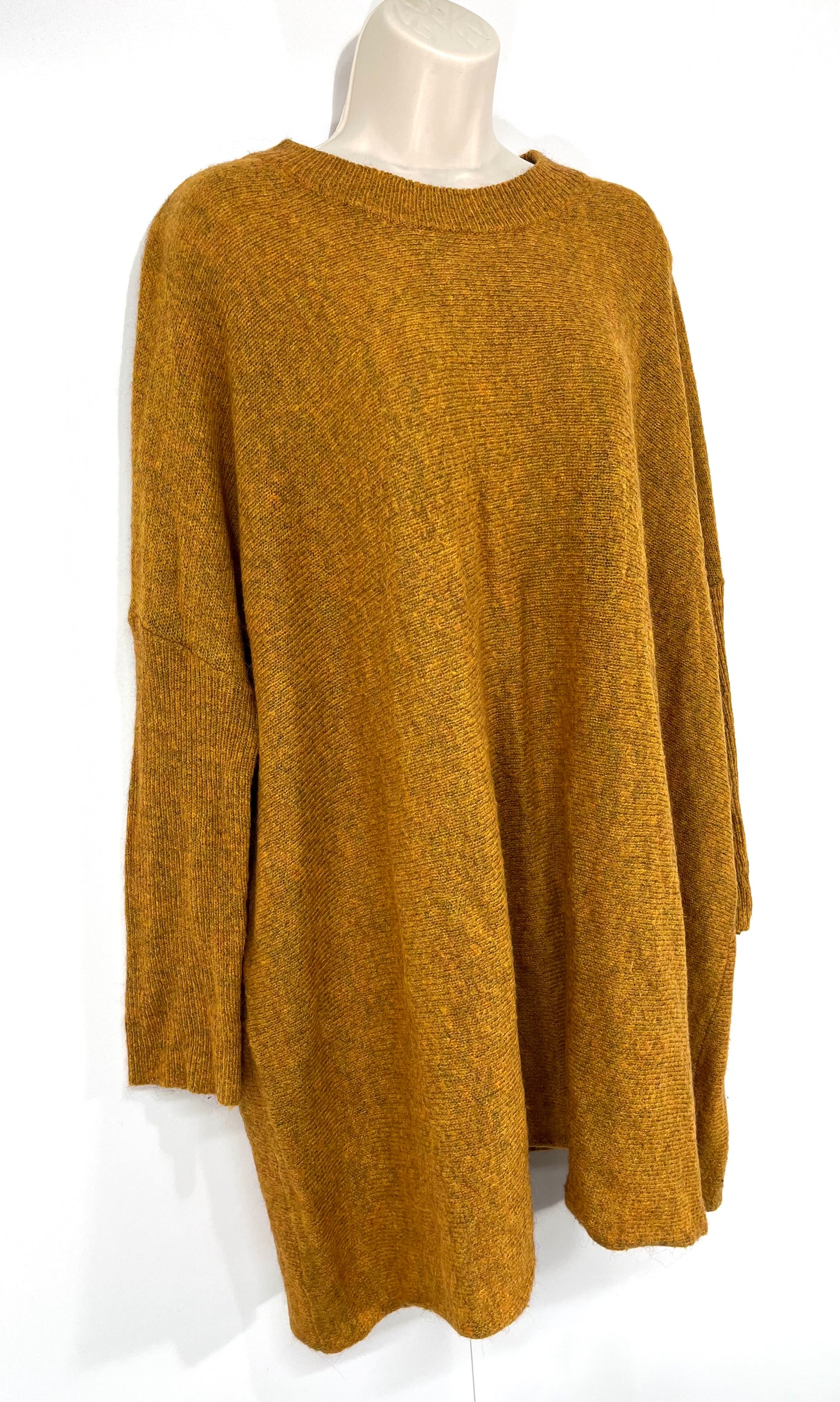 H&M Yellow Mix WOOL ALPACA Blend Women's Oversized Boho Jumper Tunic size UK 14 16 18 M L