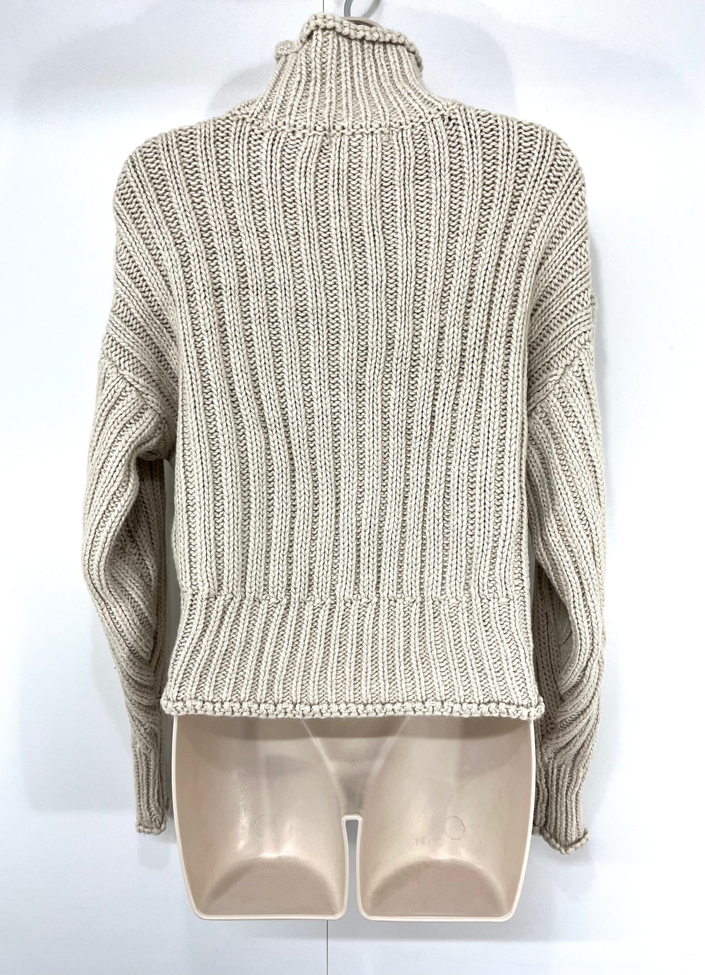 H&M Cream Ecru WOOL Blend Relaxed Fit Women's Cropped High Neck Jumper size UK 8 10 S